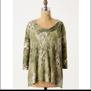 Sparrow Anthropologie Linen Green Cowl Neck Boho Pullover Cardigan Tunic Top